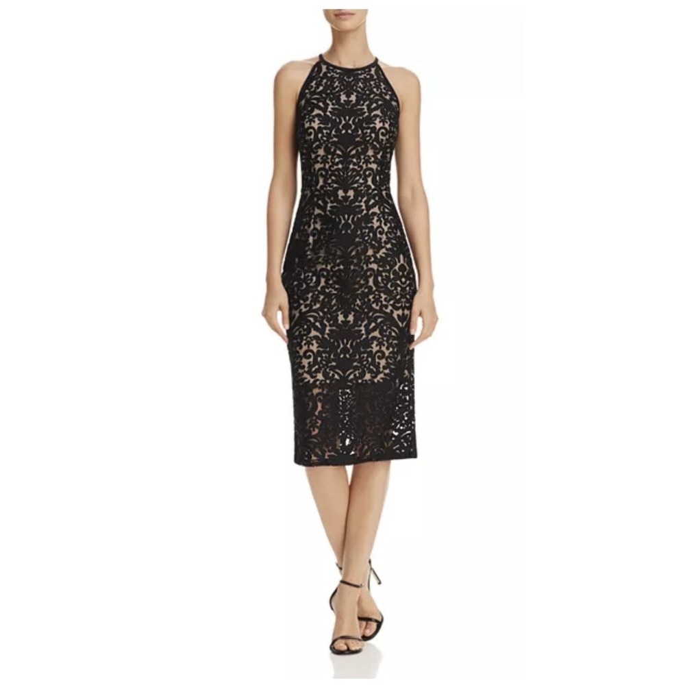 Aqua Black Lace Midi Dress